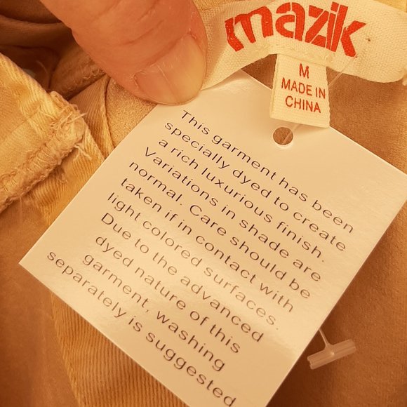 Brand New Boutique MAZIK Distressed Gold Wash Denim Ruffle Top - Picture 7 of 8